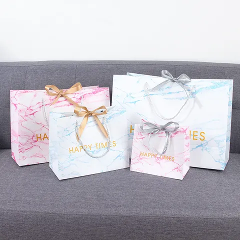 Luxe Marmerpatroon Papier Cadeauzak Zakelijke Feest Bruiloft Snoep Verpakking Tas Met Strik