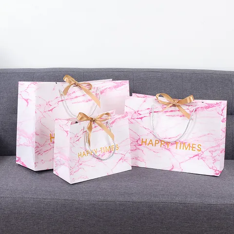 Luxe Marmerpatroon Papier Cadeauzak Zakelijke Feest Bruiloft Snoep Verpakking Tas Met Strik