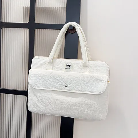 Minimalistische Gesteppte Nylon Laptoptasche Süße Schleife Handtasche Tragbare Puffer iPad Aufbewahrungstasche Geschäfts Pendler Aktentasche