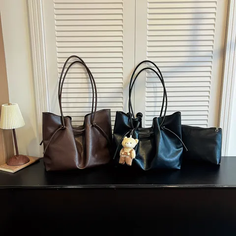 Women Large Capacity PU Leather Tote Bag Retro Simple Shoulder Handbag Urban Casual Commuting Carry Bag