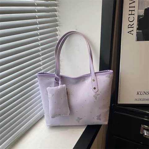 Women's Large Capacity Tote Bag Fashion Casual PU Leather Shoulder Bag Sequin Butterfly Pattern Commuting Handbag