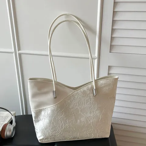 Γυναικεία Μόδα Casual Minimalist Textured Large Capacity Tote Bag PU Leather Stitching Lace Handbag Daily Commute Shoulder Bag