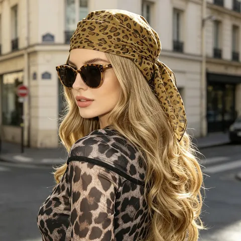 Leopard Print Square Scarf Chiffon Lightweight Hair Band Necktie Small Headscarf Fashion Accessories For Women