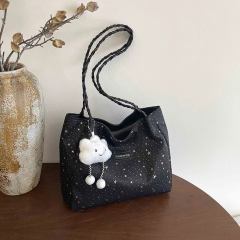 Mujeres Bolso Tote de Gran Capacidad Patrón de Estrellas Casual Conmutador Bolso de Hombro Con Lindo Colgante de Nube