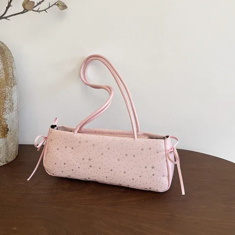 Bolso Baguette Minimalista de Cuero PU con Estampado de Estrellas para Mujer Moda Commuter Bajo el Brazo Bolso de Hombro con Detalle de Lazo
