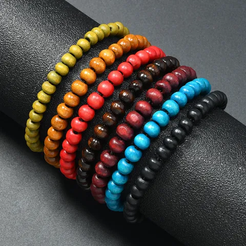 Pulsera Minimalista de Cuentas de Madera Estilo Boho Cuentas Redondas Pulsera Elástica para Mujeres Hombres Joyería Étnica