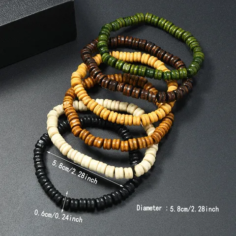 Pulsera de Cuentas de Ábaco de Madera de Estilo Étnico Retro para Hombres y Mujeres Joyería de Madera Hecha a Mano con Cuerda Elástica