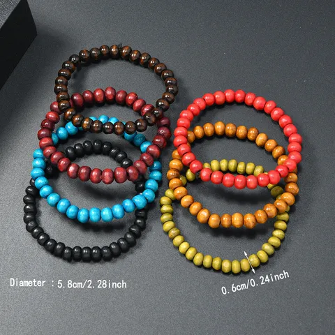 Pulsera Minimalista de Cuentas de Madera Estilo Boho Cuentas Redondas Pulsera Elástica para Mujeres Hombres Joyería Étnica