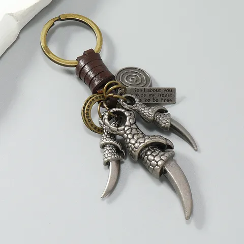 Vintage Punk Zinklegierung Adlerkralle Schlüsselanhänger Geflochtenes Rindleder Seil Herren Schlüsselring Anhänger Alltägliche Mode Schmuck Auto Schlüsselhalter Zubehör Geschenk