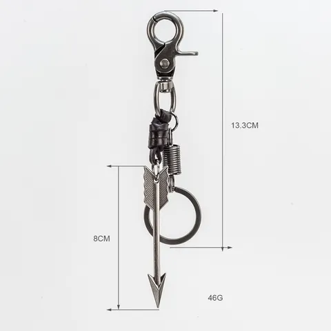 Llavero de Flecha de Aleación Vintage Accesorio de Cintura Punk Rock para Hombre Colgante de Cuero Plata Envejecida Anillo de Llave Regalo Creativo Cultural