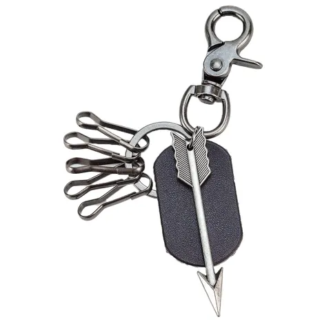 Llavero de Flecha de Aleación Vintage Accesorio de Cintura Punk Rock para Hombre Colgante de Cuero Plata Envejecida Anillo de Llave Regalo Creativo Cultural