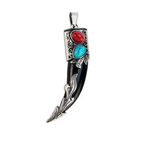 Colgante de Resina de Cuerno Vintage Collar de Aleación Retro Incrustación de Turquesa Joyería DIY Gothic Punk para Hombres Mujeres