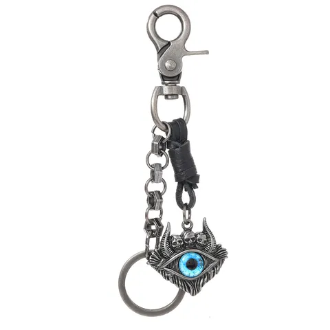 Vintage Punk Evil Eye Leather Braided Keychain Gothic Skull Charm Key Ring Car Pendant Bag Chain For Men Women Accessory