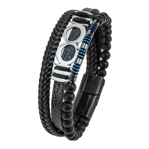 Pulsera de Cuero Multicapa para Hombre Acero Inoxidable Escorpión Infinito Ancla Patrón de la Gran Muralla Joyería Punk Rock Regalo