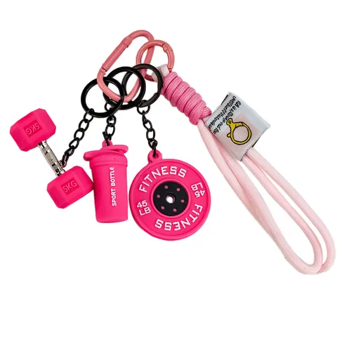 Llavero de Fitness Deportivo Miniatura Mancuerna Barbell Kettlebell Colgante Cuerda Tejida Adorno Colgante para Amantes del Gimnasio