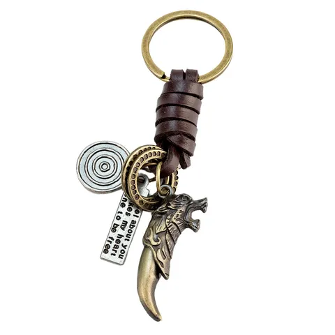 Retro Vintage Metal Cuero Llavero Elefante Cabeza de Lobo Llavero Creativo Coche Llavero Bolso Colgante Joyería Regalo