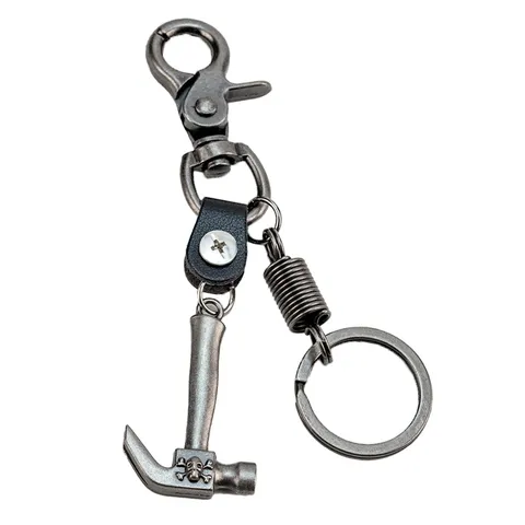 Retro Alloy Hammer Keychain With Bottle Opener Skull Pendant Vintage Hip Hop Leather Key Ring Creative Craft Gift