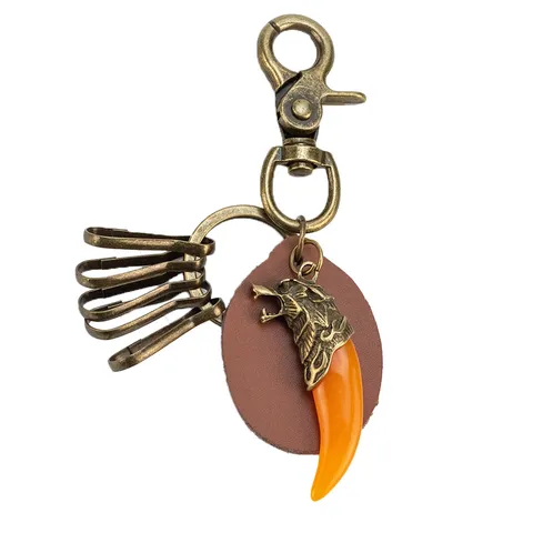 Llavero de Cabeza de Lobo de Aleación de Zinc Vintage Colgante de Tira de Cuero de Vaca Llavero para Hombres Mujeres Joyería de Regalo Diario