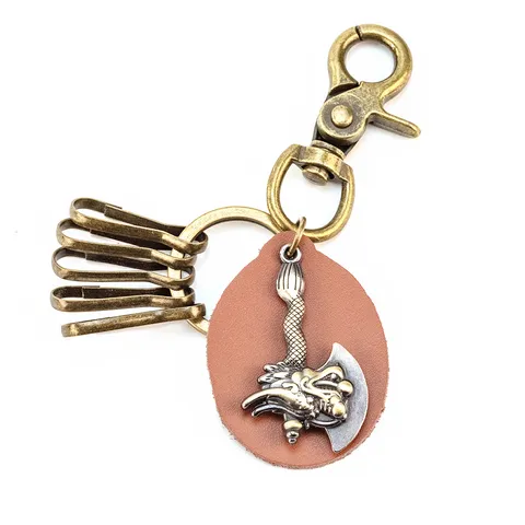 Llavero Vintage de Aleación de Zinc Cuero Con Cabeza de Dragón Hacha Colgante Punk para Parejas Recuerdo de Viaje Accesorios