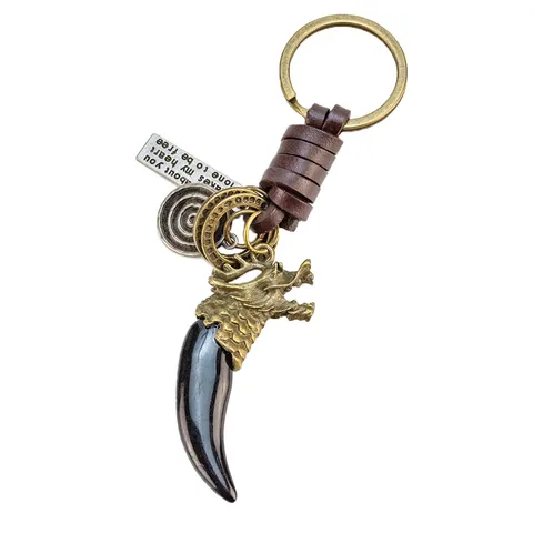 Llavero de Cuero de Vaca y Aleación de Zinc Vintage Punk Colgante de Tótem de Dragón Chino Retro Envejecido Llavero para Llaves de Coche Bolso Decoración Hombre Mujer