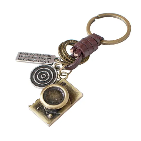 Llavero Colgante de Camara Retro Aleacion de Metal Correa de Cuero Anillo de Llave Bolso Vintage Ornamento Colgante Para Llaves de Coche Hombres Mujeres