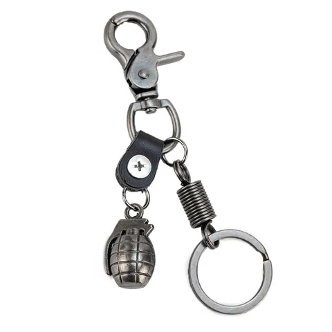 Llavero de Granada de Aleación y Cuero Retro Colgante de Granada de Mano de Estilo Militar Creativo Adorno para Colgar en la Cintura Regalo