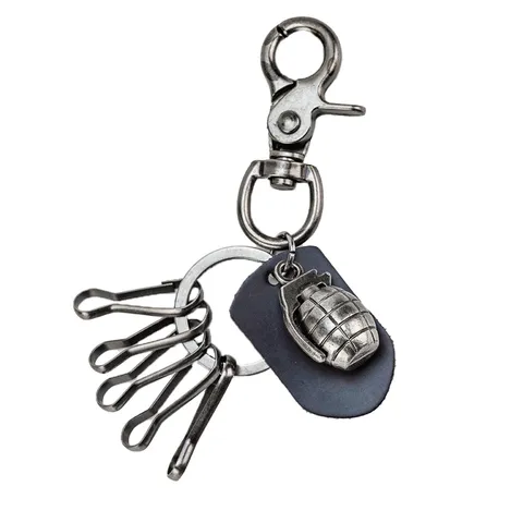 Llavero de Granada de Aleación y Cuero Retro Colgante de Granada de Mano de Estilo Militar Creativo Adorno para Colgar en la Cintura Regalo