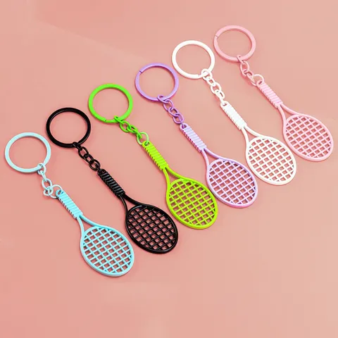 Llavero de Raqueta de Tenis Colorido Dopamina Aleación Barniz al Horno Colgante para Mochila Deportiva para Estudiantes y Niñas
