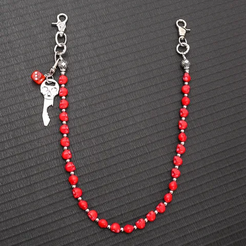 Punk Hip Hop Metal Resin Red Skull Beaded Pants Chain Unisex Rock Gothic Wallet Belt Waist Chain With Dice Key Charms Jewelry