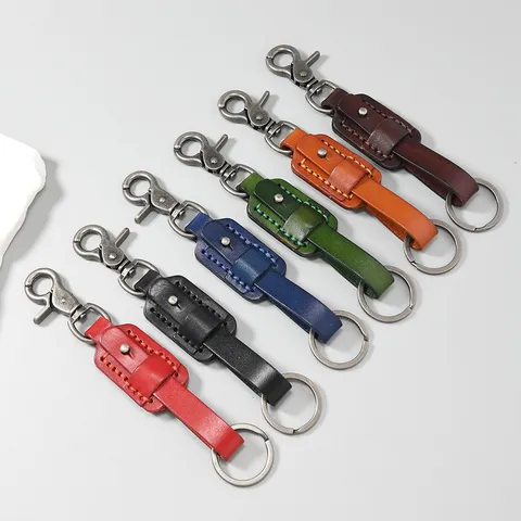 Retro Echte Leder Schlüsselanhänger Autoschlüssel Ring Metallhaken Tasche Anhänger Vintage Herren Schlüsselhalter Zubehör