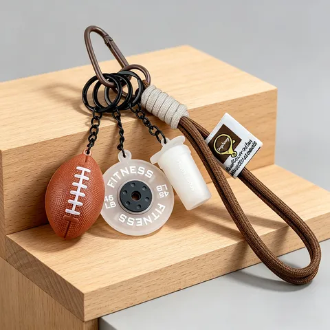 Lindo Llavero de Rugby Tema de Deportes Fitness Colgante de Bolsa Anillo de Llave Creativo Regalo para Hombres Mujeres