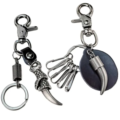 Vintage Punk Leder Legierung Drachenklaue Schlüsselanhänger Street Rock Geschnitzte Adlerklaue Gebogener Kegel Taille Schlüsselring Für Herren