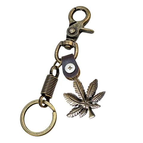 Porte-clés Feuille d'Érable en Alliage de Zinc Rétro Corde en Cuir de Vachette Tressée Pendentif en Métal Ornement Suspendu