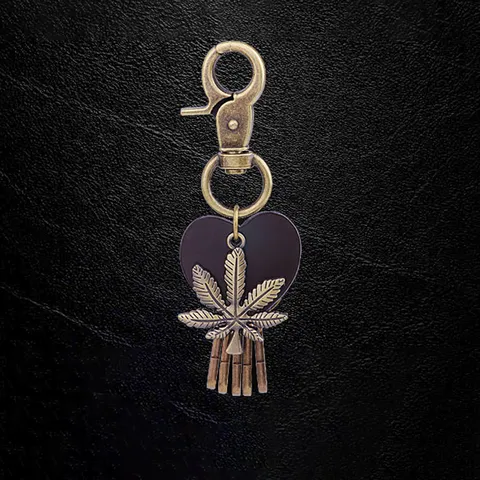 Porte-clés Feuille d'Érable en Alliage de Zinc Rétro Corde en Cuir de Vachette Tressée Pendentif en Métal Ornement Suspendu