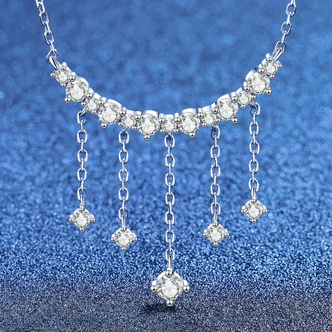 925 Sterlingsilber Moissanit Quaste Lächeln Halskette GRA Zertifiziert Luxuriöse Kette Schmuck Geschenk Für Damen