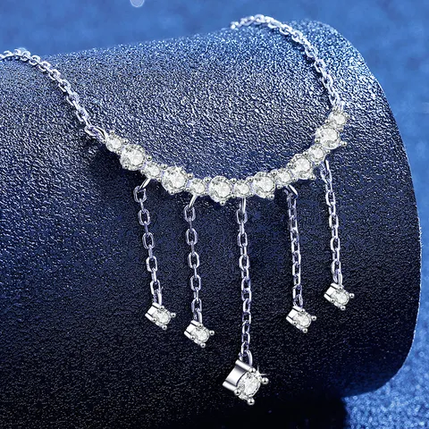 925 Sterlingsilber Moissanit Quaste Lächeln Halskette GRA Zertifiziert Luxuriöse Kette Schmuck Geschenk Für Damen