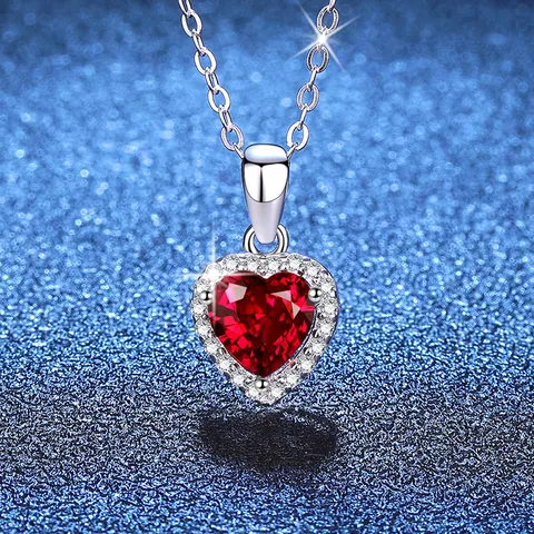 925 Sterling Silver Heart Necklace Moissanite Lab-Grown Ruby Emerald Sapphire Pendant Versatile Jewelry Gift For Women