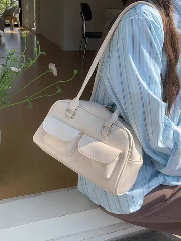 Women Fashion PU Leather Shoulder Bag Casual Urban Minimalist Top Handle Bag Daily Solid Color Satchel Handbag