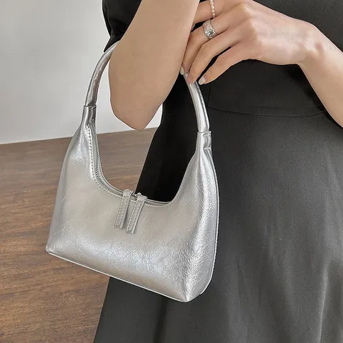 Minimalist PU Leather Crescent Underarm Bag For Women Solid Color Stitching Versatile Fashion French Style Shoulder Handbag