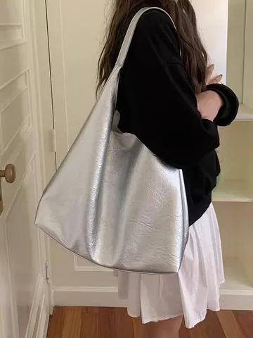 Women PU Leather Large Capacity Tote Bag Vintage Casual Commuter Shoulder Bag Soft Hobo Handbag