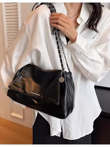 Women Large Capacity PU Leather Underarm Bag French Style Fashion Shoulder Crossbody Tote Bag With Chain Strap