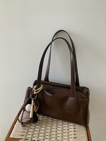 Minimalist Retro PU Leather Tote Bag Underarm Baguette Bag Solid Color Zipper Closure Daily Shoulder Bag For Women