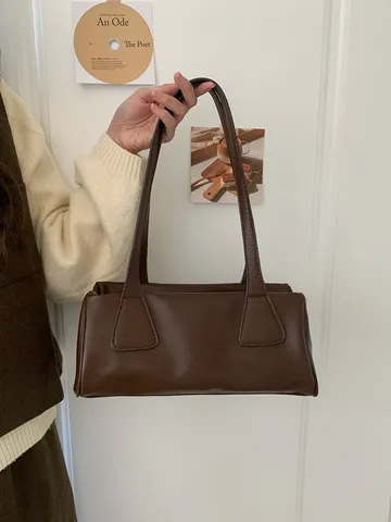 Women's Vintage PU Leather Underarm Bag Fashion Retro Baguette Shoulder Bag Casual Commuting Solid Color Handbag