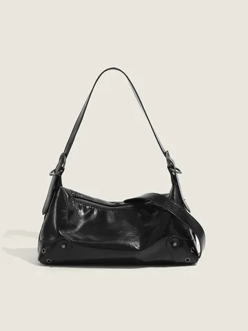 Women's Vintage PU Leather Underarm Bag Retro Rivet Shoulder Crossbody Bag Casual Chic Daily Handbag