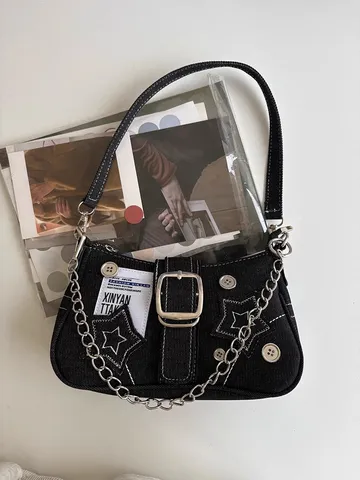 Y2K Bintatj Tsanta Mastoxiou apo Denim gia Gynaikes Retro Patchwork Kentima Asteri Alysida Tsanta Omou Chic Street Style Handbag