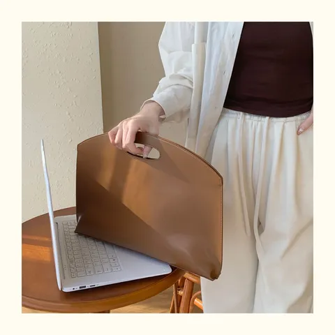 Minimalist PU Leather Laptop Sleeve Briefcase For Women Business Commuting Lightweight Handbag Computer Bag