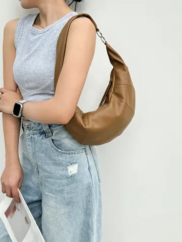 Borsa a Tracolla Hobo a Mezzaluna in Pelle PU da Donna Borsa Underarm Dumpling Tinta Unita Casual