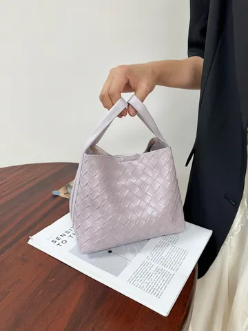 Borsa Secchiello in Pelle PU Tessuta Chic Casual per Donna Moda Tinta Unita Borsa a Tracolla con Pochette