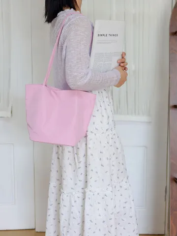 Borsa Tote in Nylon Minimalista Grande Capacità Borsa a Spalla Casual Borsa Secchiello Leggera da Lavoro per Donna