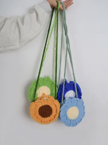 Borsa a Tracolla in Filato Lavorato a Mano Design Floreale di Girasole Fresca Borsa a Spalla Singola Donna Borsa Quotidiana